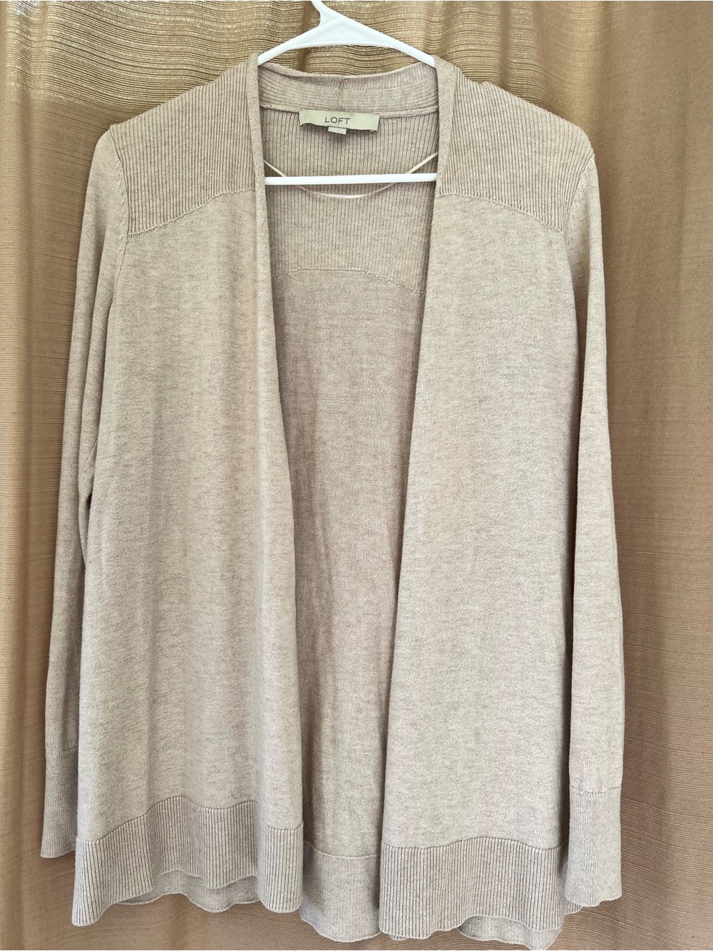 LOFT Light Cream Open-Front Knit Cardigan wool blend